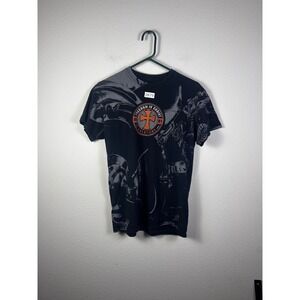 Kerusso Jesus Biker Shirt Men Medium Black Tee All Over AOP Iron Cross Y2K